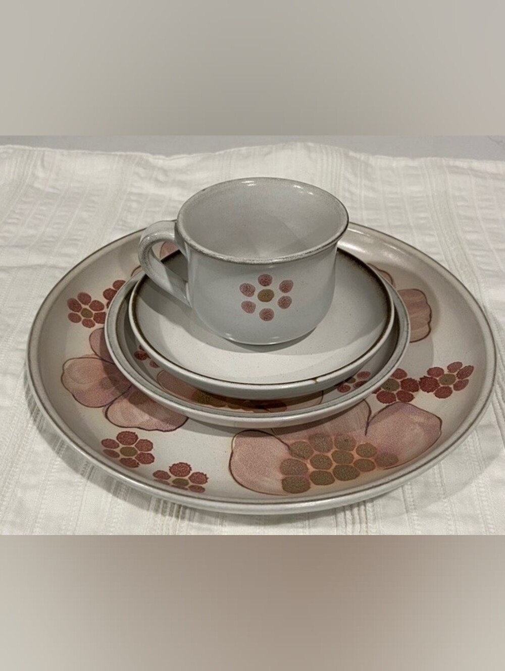 Denby England Gypsy Stoneware 4 Pc Setting Pink Rose/Cream Vintage 70s-80s